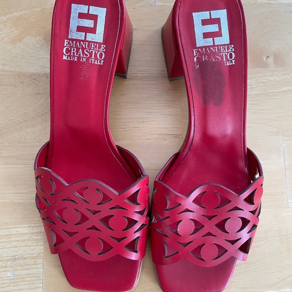 Italian Red Leather Slide Sandals - Picture 4 of 6